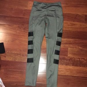 Grey with black striped leggings
